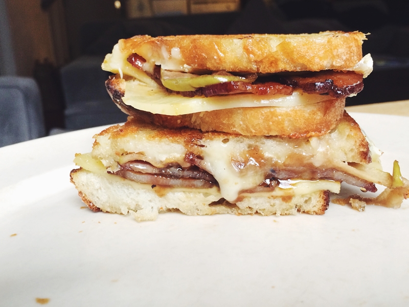 Rosemary Candied Bacon Grilled Cheese with Balsamic Apples