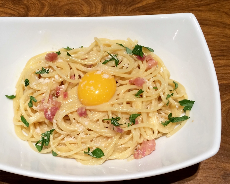 Spaghetti alla Carbonara with a Yolk on Top | Indulgent Eats