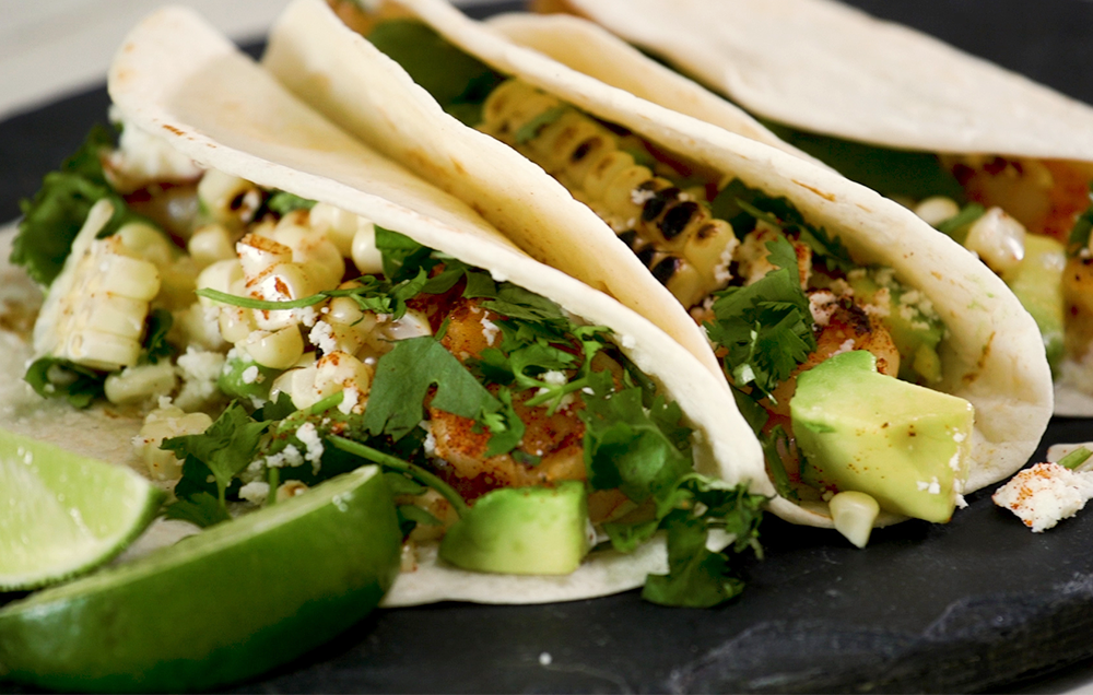 Grilled Shrimp & Mexican Street Corn Tacos