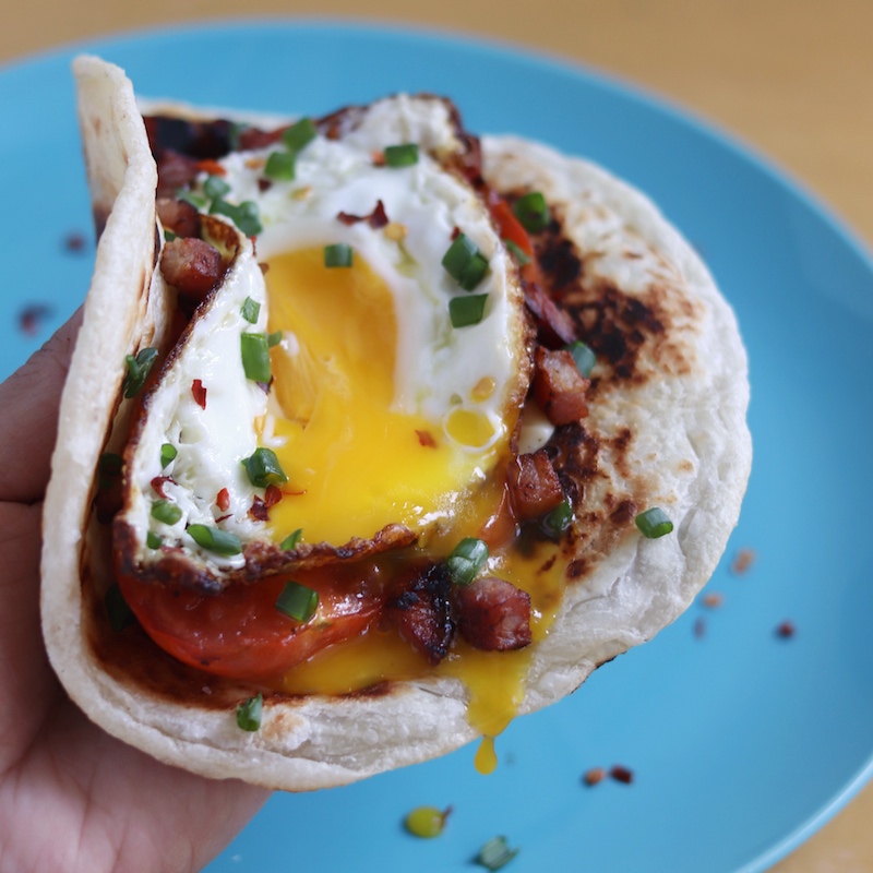 Bacon Egg and Cheese Breakfast Paratha Taco Indulgent Eats Dining