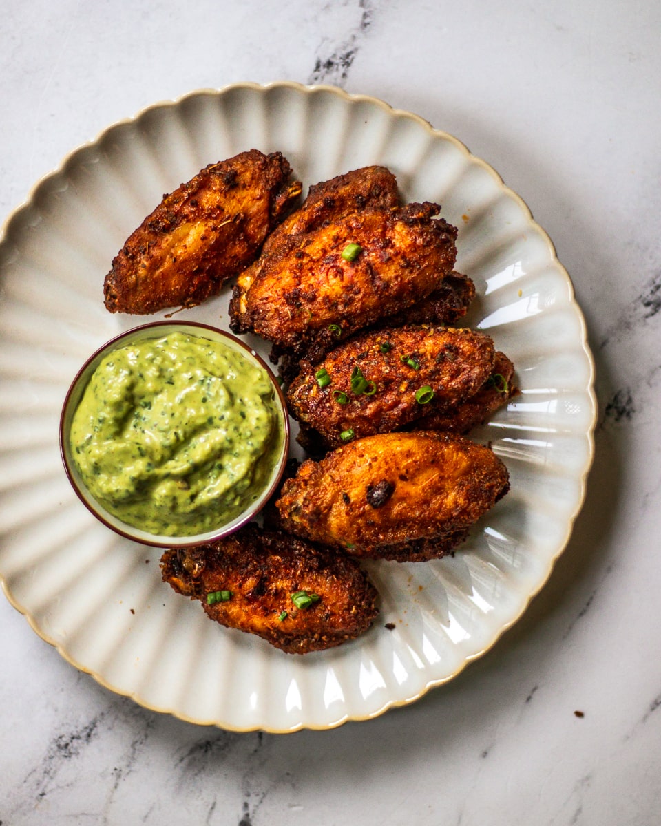 Crispy Air Fryer Peruvian Chicken Wings Recipe with Green Crack Sauce
