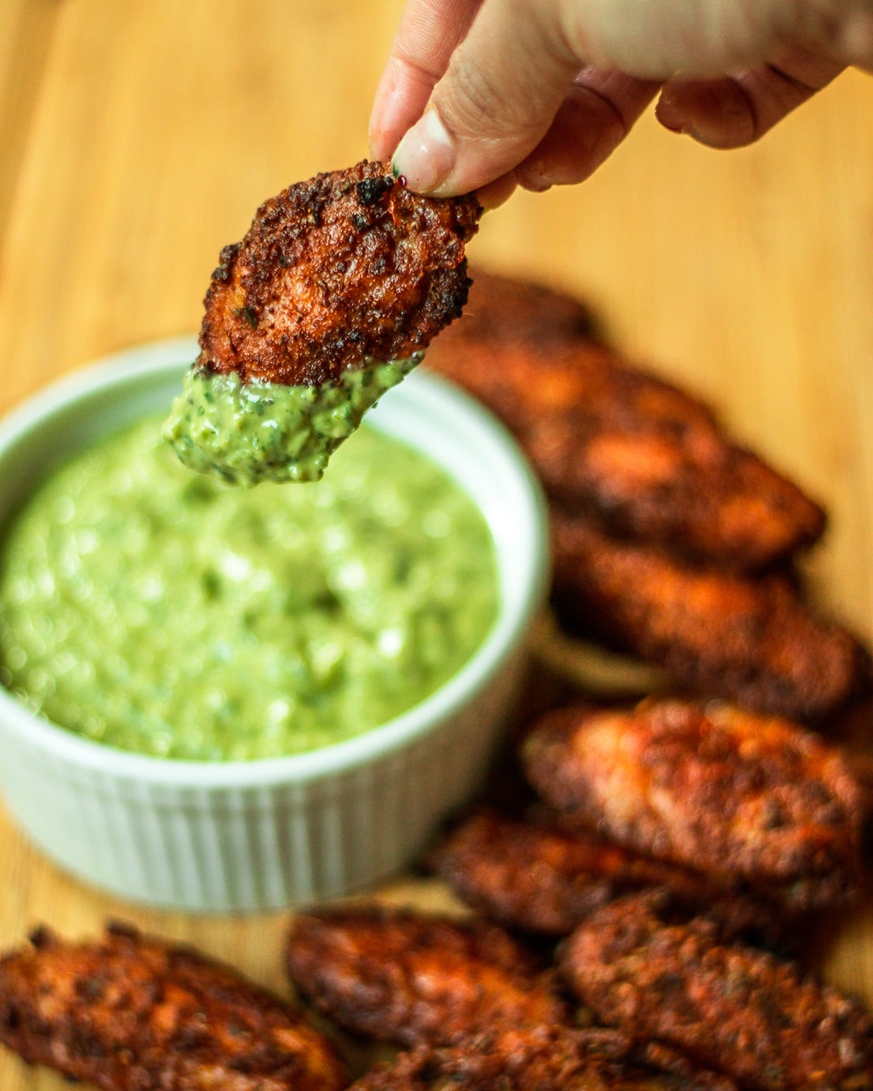 Crispy Air Fryer Peruvian Chicken Wings Recipe with Green Crack Sauce