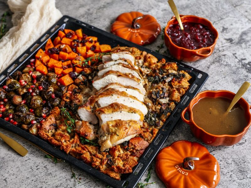 Sheet Pan Thanksgiving Dinner Christmas Dinner Indulgent Eats