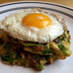 Brussels Sprout and Bacon Hash Browns with a Fried Egg Close Up