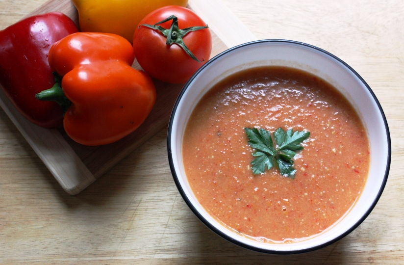 Tomato and Tri-Color Pepper Raw Tortilla Soup