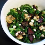 Warm Kale Salad with Roasted Beets Cauliflower and Goat Cheese
