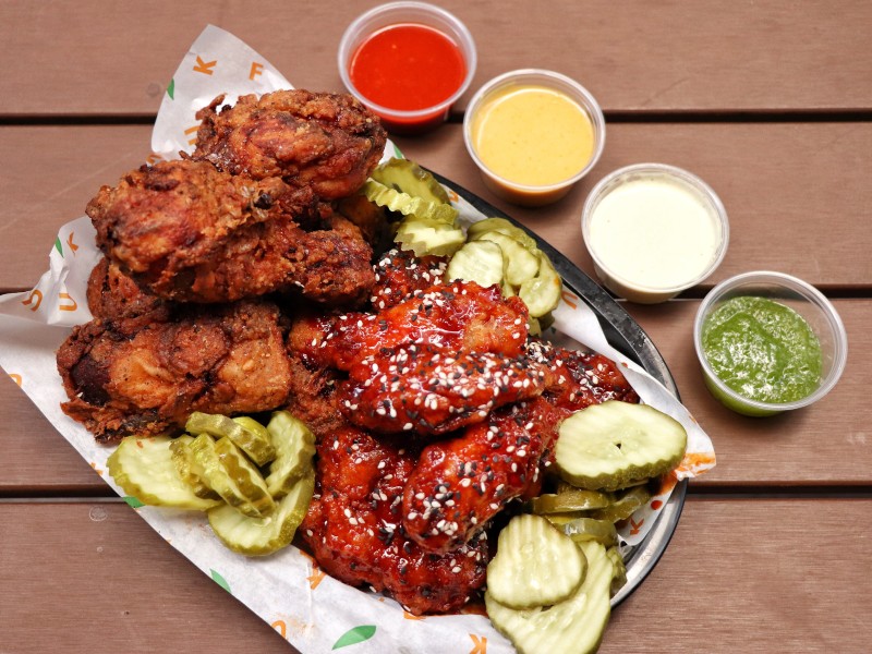 Fuku Wall St. Habanero and Sweet & Spicy Fried Chicken with Sauces