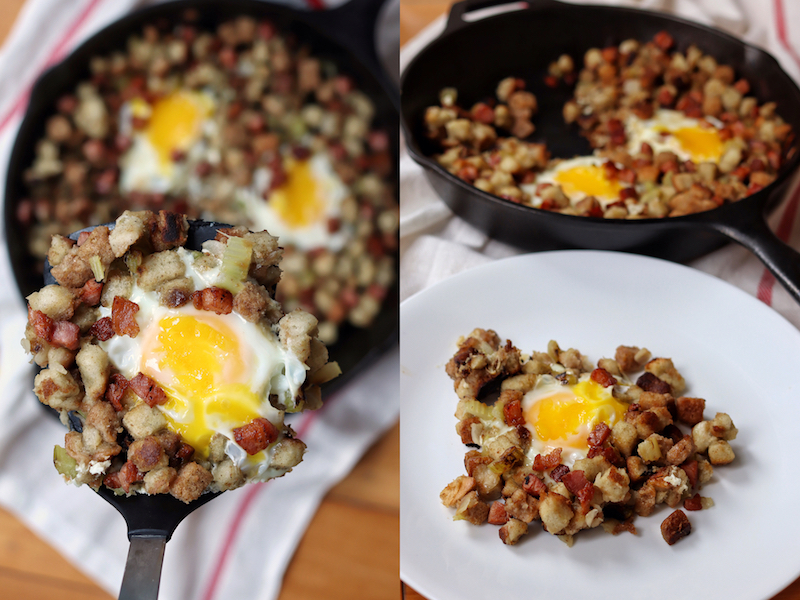 Thanksgiving Breakfast Stuffing with Baked Eggs - Serving
