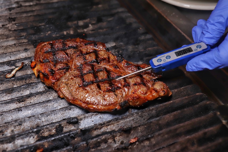 Reef Bar Market Grill - Grilled Ribeye with Meat Thermometer - Photo by Indulgent Eats