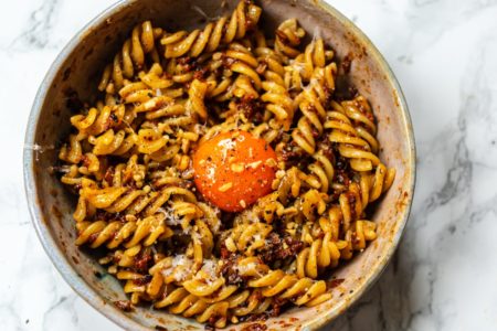 Longganisa Fusilli alla Carbonara with a Yolk on Top Pasta Recipe-min