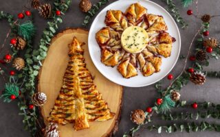 Cheesy Puff Pastry Christmas Tree & Snowflake with Camembert and Brie-1-min