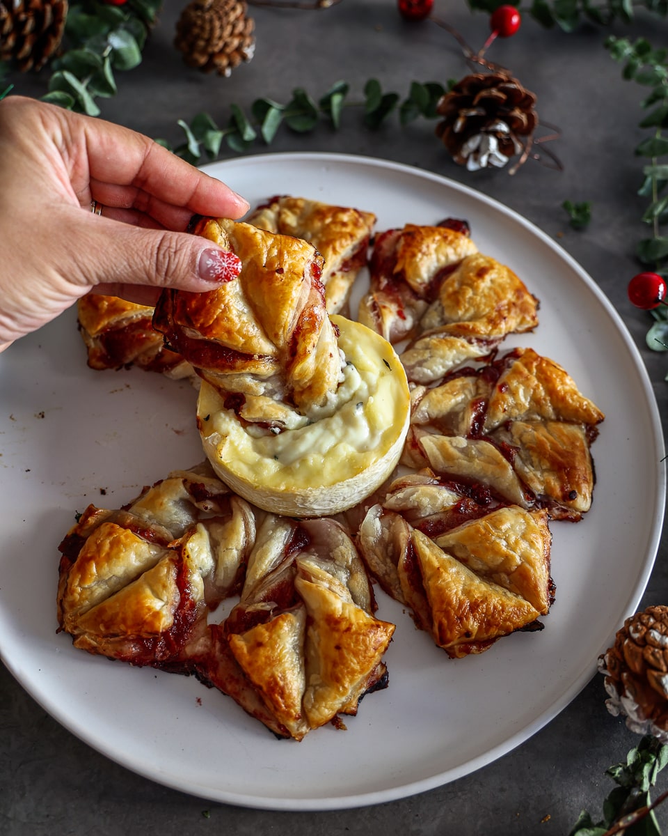 Puff Pastry Snowflake with Camembert Cranberry Bacon Dip-min