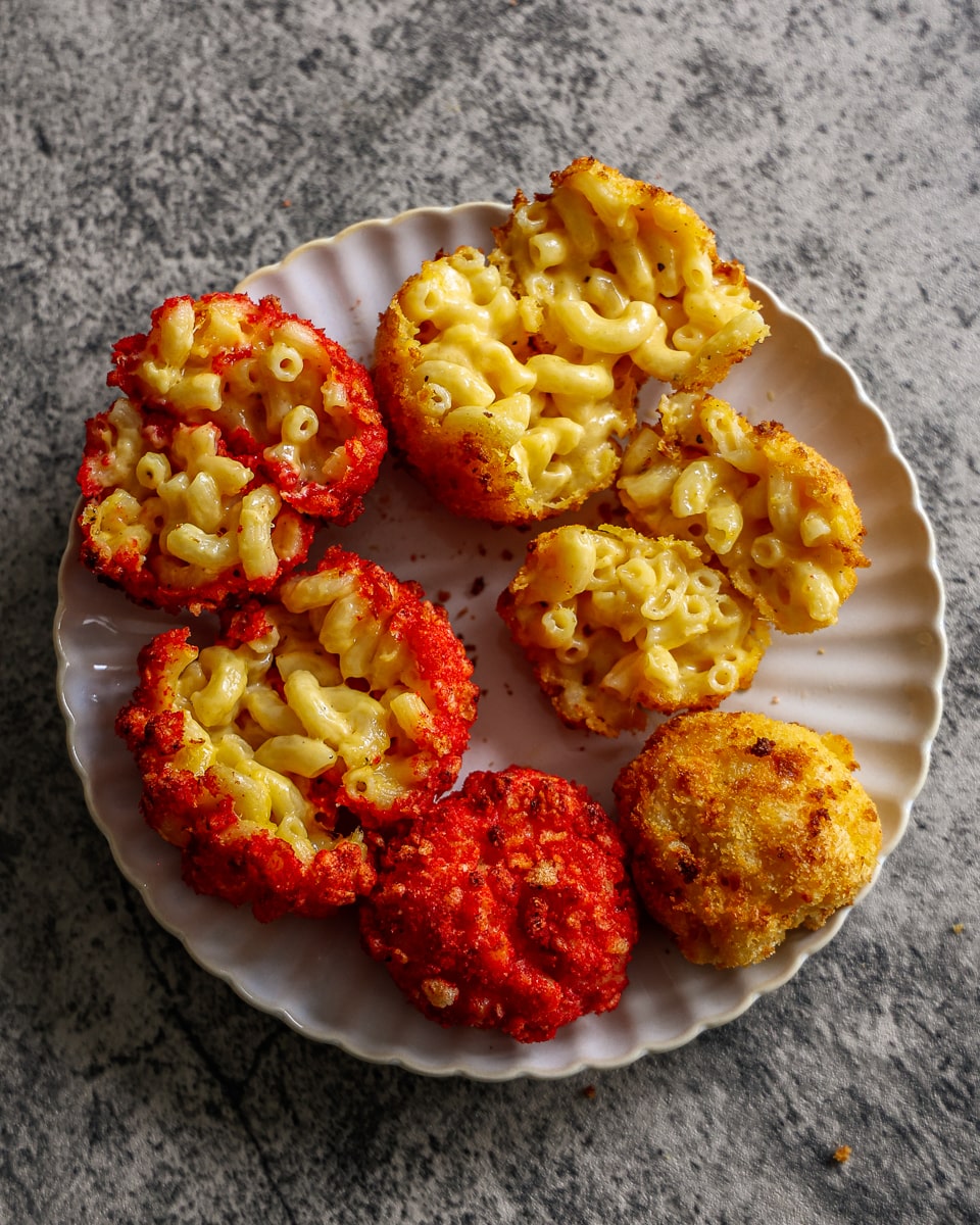 Air Fryer Mac and Cheese Balls with Flaming Hot Cheetos