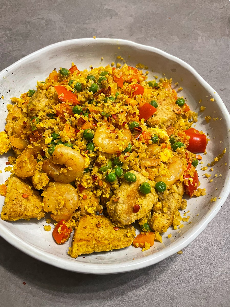 Curry Pork and Shrimp Cauliflower Fried Rice Recipe