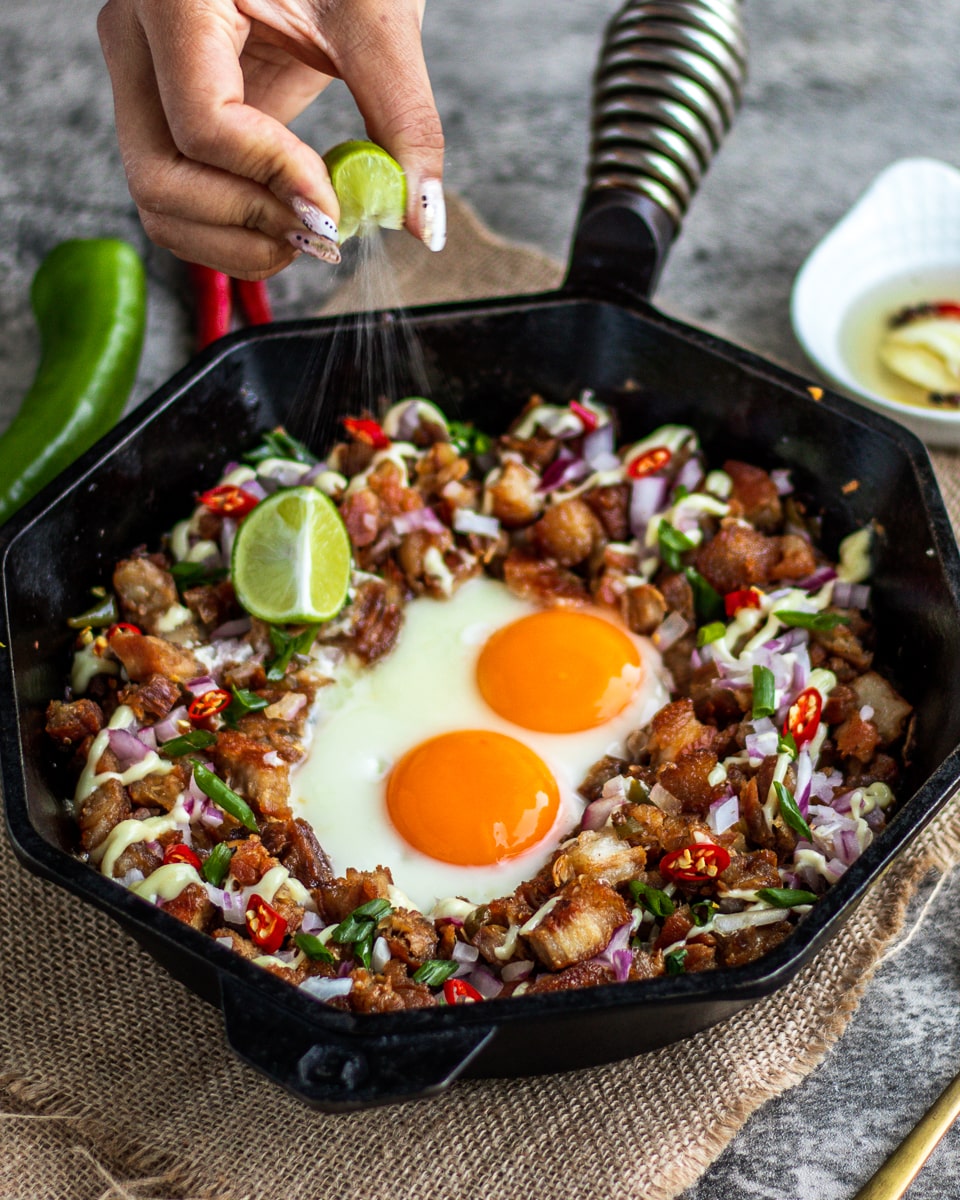 Sizzling Pork Belly Sisig from my Cookbook - Indulgent Eats at Home