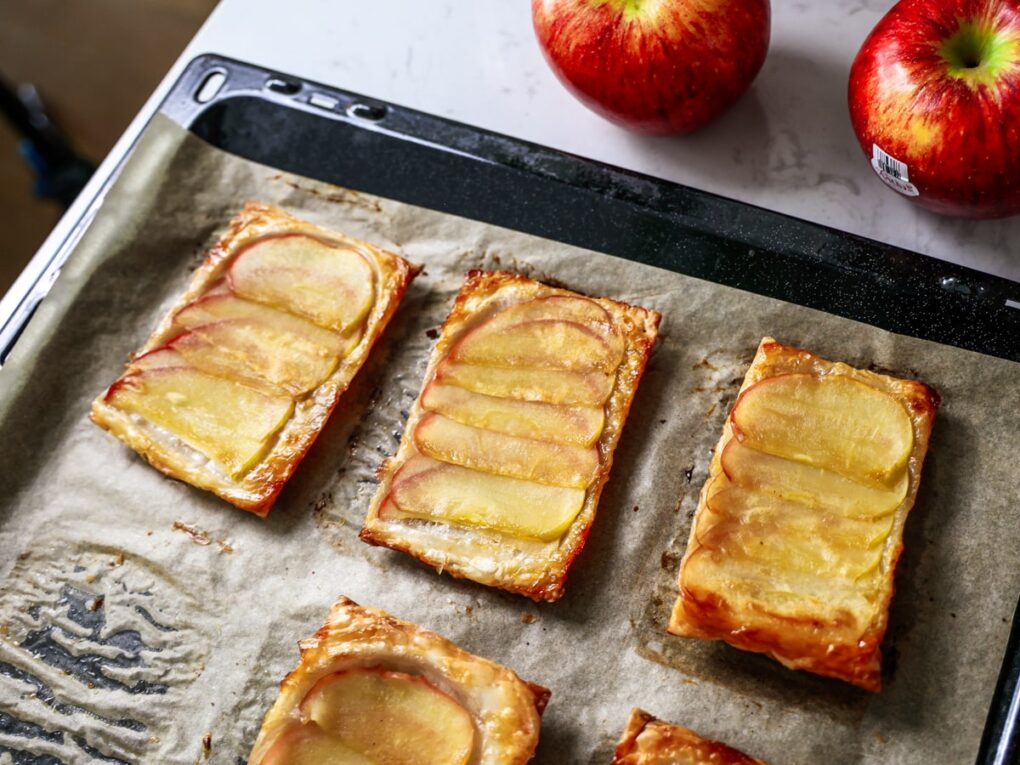 Viral Upside Down Apple Puff Pastry Tarts out of oven